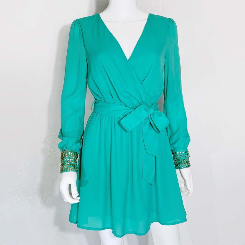 Arden B. Teal Dress w/ Triangle Cutout on Back